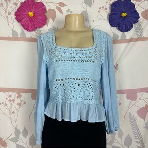 Sim & Sam Crochet Lace Crop Top Light Blue Size Large